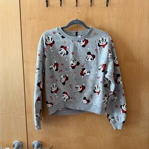 H&M cropped Gray Mickey Mouse Santa Sweater